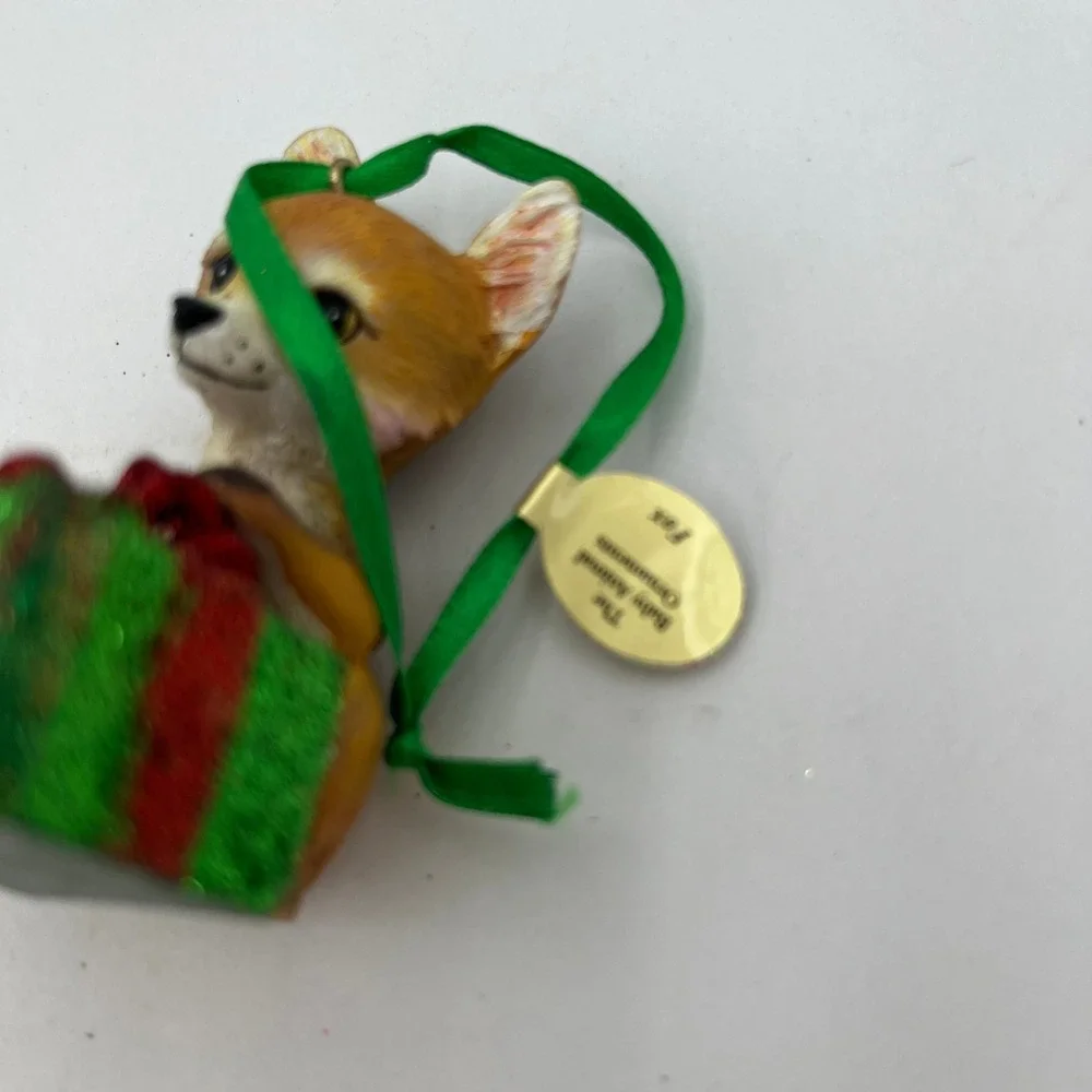 Danbury Mint Baby Animal Fox Ornament Brown Holiday Gift Box Glitter Decor